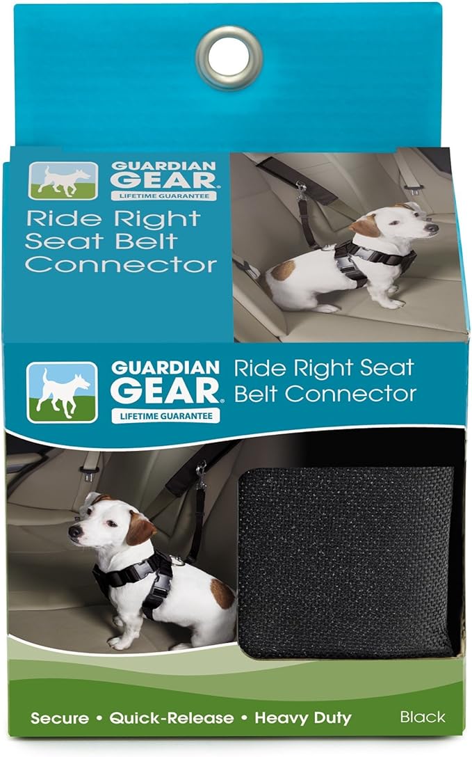 Guardian Gear Ride Right Seat Belt Connectors — Polyester Seat Belt Connectors for Dogs, Black