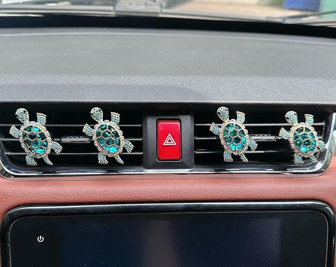 2pcs Cute Shiny Rhinestone Turtle Car Air Freshener Clip – Stylish Vent Fragrance Diffuser with Ocean Scent – Universal In-Car Decoration for Men & Women (Blue, Ocean)