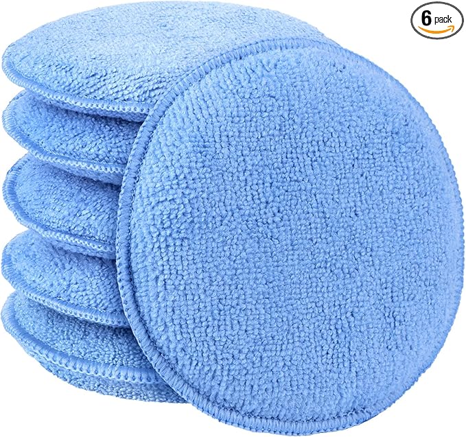 AIDEA Car Wax Applicator Pad, Microfiber Applicator Pad for Buffing & Detail Polishing, 6PK Round Foam Pads for Car Cleaning and Fine Polishing, 5 Inch