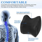 2 Pack Car Neck Pillow, Softness Leather Car Headrest Pillow, 100% Memory Foam and Breathable Removable Cover, Neck Support Head Pillow for Ergonomic Design (Black)