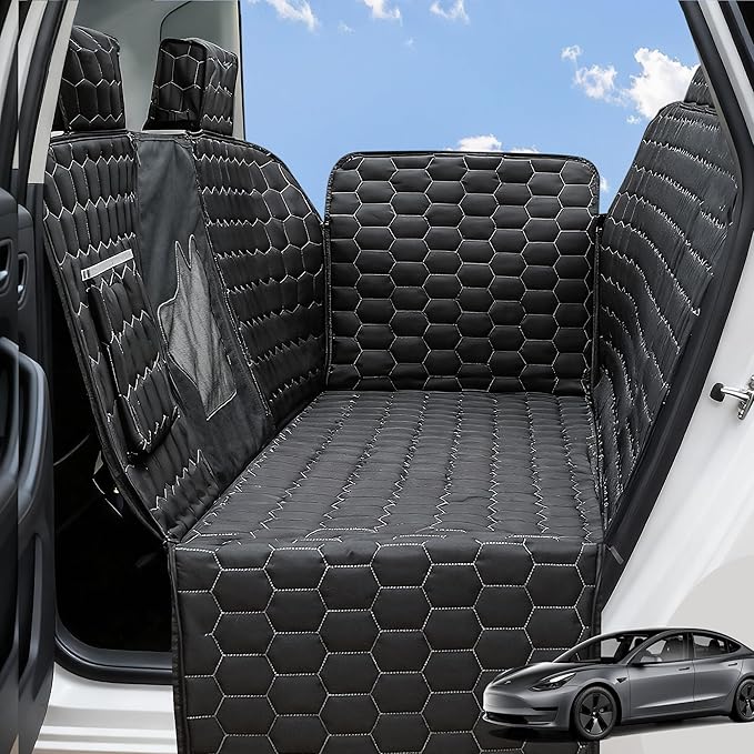 Dog Seat Covers for Tesla Model Y,Dog Hammock for Tesla with Side Flaps, 100% Waterproof Tesla Model Y Dog Accessories with Mesh Window & Headrest Protector Easy Clean up Pet Car Seat Cover