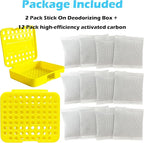 2 Pack Stick On Deodorizing Box, 12 Pack Odor Removing Refills for Trash Can, Activated Charcoal Odor Eliminator for Indoor Kitchen Trash/Diaper Pails/Wardrobe/Shoe Cabinet (Yellow)
