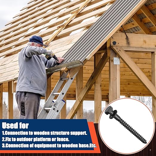 Tandefio 50 Pack 1/2''x 5'' Ceramic Black Lag Screw Kit with Washers Hex Lag Bolts Wood Screws Heavy Duty Ruspert Coating Hot Dip Galvanized Double Layer for Wood Decks Fences