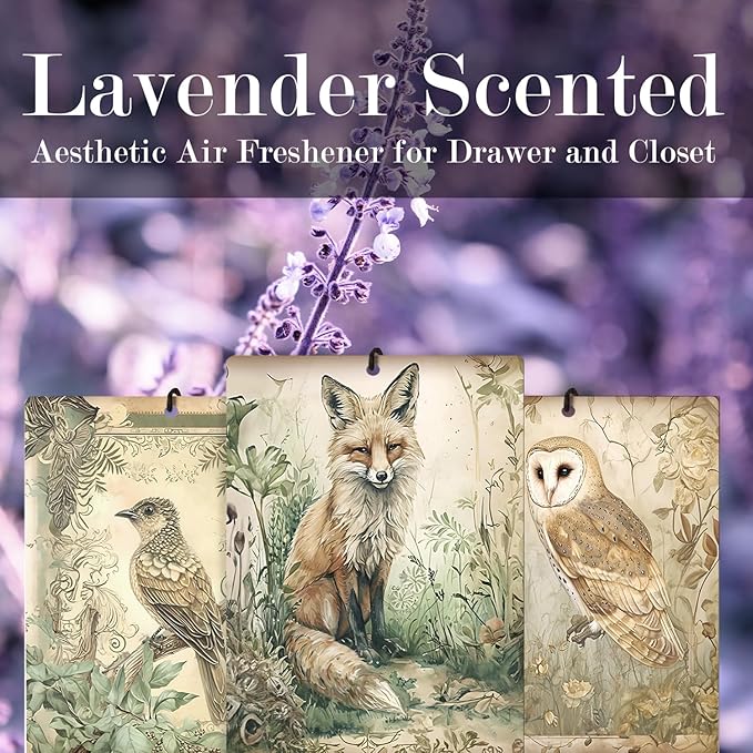 Vintage Woodland Animal Lavender Car Air Freshener 3, Mystical Enchanted Forest Fox Bird Owl Scents Air Freshener for Women Girls, Retro Car Accessories Interior Mirror Decor Hanging