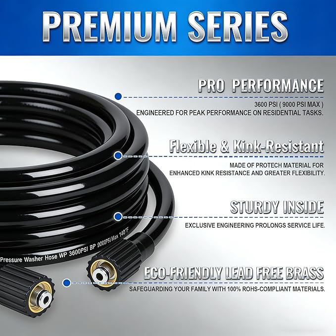 Hourleey Pressure Washer Gun and Hose Kit, 30 FT Kink Resistant Power Washer Hose and Replacement Wand Extension, 5 Nozzle Tips, M22-14 Fitting, 3600 PSI