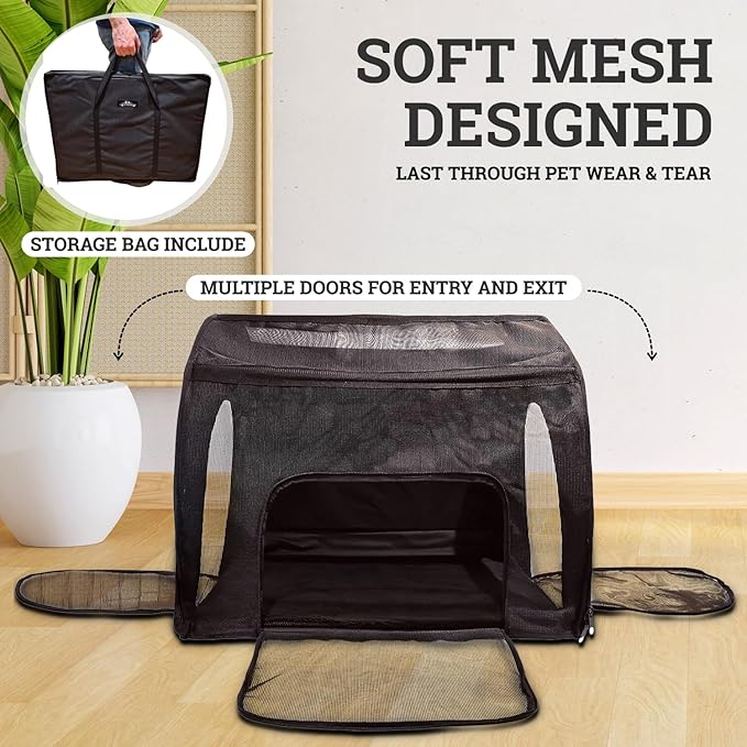 Soft Pet Travel Car Seat Crate for Large Size Dog or Cat - Folds Flat - Storage Bag Included - Black Color - Portable with Case
