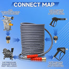 RIDGE WASHER Pressure Washer Hose 100 Feet X 3/8 Inch for Hot and Cold Water, Non Marking Gray Power Washer Hose, M22 14 mm to 3/8 Inch Quick Connect, 4000 PSI
