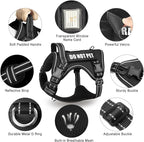 Tactical Dog Harness and Leash Set Medium Sized Dog,Heavy Duty No Pull Service Dog Vest and 10 Patches with Dog Seat Belt,Reflective Adjustable Pet Harness for Training Walking Hiking Black M