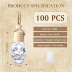 BBTO 100 Pcs Car Air Fresheners Diffuser with Wooden Cap Empty Aromatherapy Diffuser Clear Car Fragrance Holder Pendant Hanging Perfume Fresheners Bottles for Decor(Spooky,Clear)