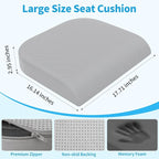 Large Seat Cushion, Memory Foam Cushion for Long Sitting Hours on Office Chair, Home & Car, Non-Slip Chair Pad for Relieving Back & Sciatica & Hip & Coccyx Pain (Light Grey)