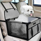 PetsHome Dog Car Seat Foldable Dog Car Booster Seat Waterproof Breathable Oxford Travel Bag for Small to Medium Dogs, Puppies, and Pets-Pure Grey-Upgrade