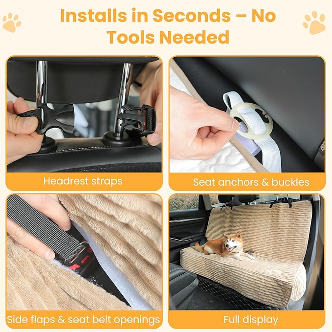 Dog Car Seat Cover for Front or Back Seat, Soft Flannel Pet Car Seat Protector with Waterproof Layer, Non-Slip Washable Dog Car Bed Mat for Travel (LightCoffee Back)