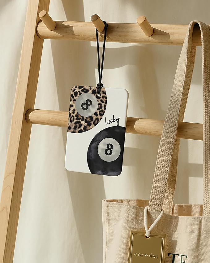 Black Leopard Print Car Air Freshener 4 Pcs, Trendy Cheetah Lucky 8 Ball Ace Card Hanging Air Freshener for Cars Closet Drawer Books, Leopard Car Accessories Mirror Decor for Women