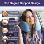 napfun Neck Pillow for Traveling, Upgraded Travel Neck Pillow for Airplane 100% Pure Memory Foam Travel Pillow for Flight Headrest Sleep, Portable Plane Accessories, Sky Blue Striped Kit