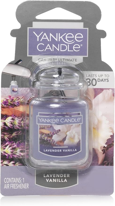 Yankee Candle Car Air Fresheners, Hanging Car Jar Ultimate, Neutralizes Odors Up To 30 Days, Lavender Vanilla, 0.96 OZ (Pack of 12)