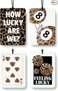 Trendy Leopard Cologne Car Air Freshener 4 Pcs, Funky Cheetah Print Lucky 8 Ball Poker Dice Hanging Air Freshener for Cars Bathroom Dorm Books Decor, Cute Accessories Gifts for Women Girls