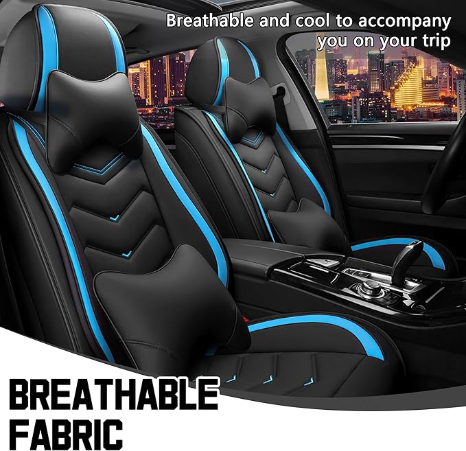 CTDS Car Seat Covers for Chevy Equinox 2005-2026, Stylish Sport Seat Cover, Premium Nappa Leather Car Seat Cover. Automobile Seat Covers Sets.(Luxury 2 Seats/Black Blue)