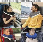BUYUE Travel Neck Pillows for Airplanes, 360° Head Support Sleep for Long Flight, Skin-Friendly & Breathable, Kit with 3D Contoured Eye Mask, Earplugs and Storage Bag (Adult, Navy, 90+ lbs)