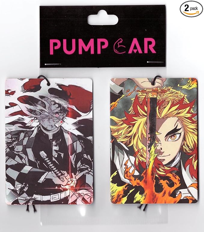 PumpCar 2 pieces double-sided Kamado Tanjiro Kyojuro Rengoku Japanese hanging Cherry-Scented car air Freshener Anime Cool for rearview mirror Car Interior Accessories Household Gifts (Kimetsu)