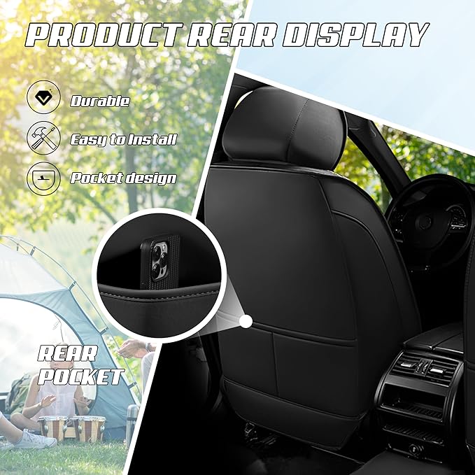 Car Seat Covers Fit for Toyota rav4 2000-2026, Stylish Sport Seat Covers, Waterproof Wear-Resistant Premium Nappa Leather Car Seat Cover.(2 Pcs Front/Black White)