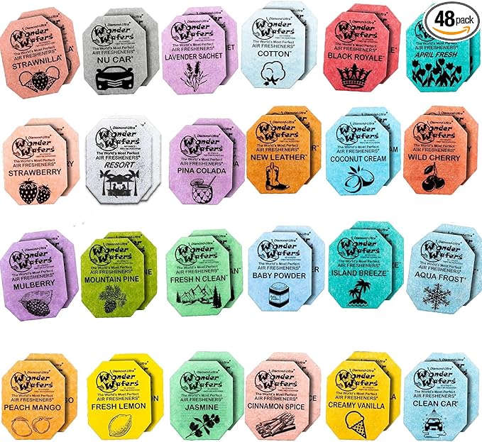 Wonder Wafers Car Air Freshener Variety Pack of 48 - Individually Wrapped Air Fresheners - 24 Scents Car Fresheners (48 Pack 24 Scents)