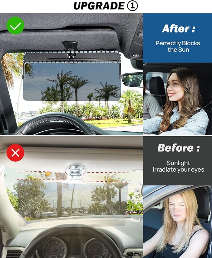 JOYTUTUS Sun Visor Extender for Car, Universal Anti-Glare Polarized Sun Visor Easy to Install, UV400 Visor Extension Protect from Glare/UV Ray/Stray Light, Safe Driving for Car