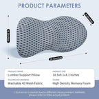 Lumbar Support Pillow, Memory Foam Lumbar Pillow for Lower Back Pain Relief, Back Support Pillow for Office Chair, Car Seat - Gray