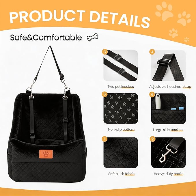 Dog Car Seat for Medium Dogs – Premium Pet Booster Seat with Two Pet Safety Belts, Detachable Washable Cover Non-Slip Base, Portable Dog Travel Seat for Road Trips & Daily Errands Up to 35lbs