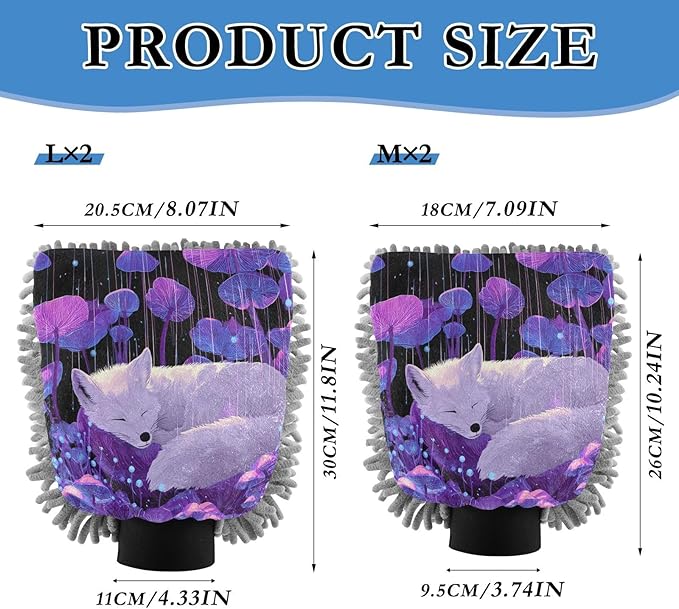 Emelivor Sleeping Fox Mushroom Fall Violet Car Wash Mitt Microfiber Cleaning Gloves Scrub Mitts Brush Scratch Free for Car Cleaning Supplies 2-Pack