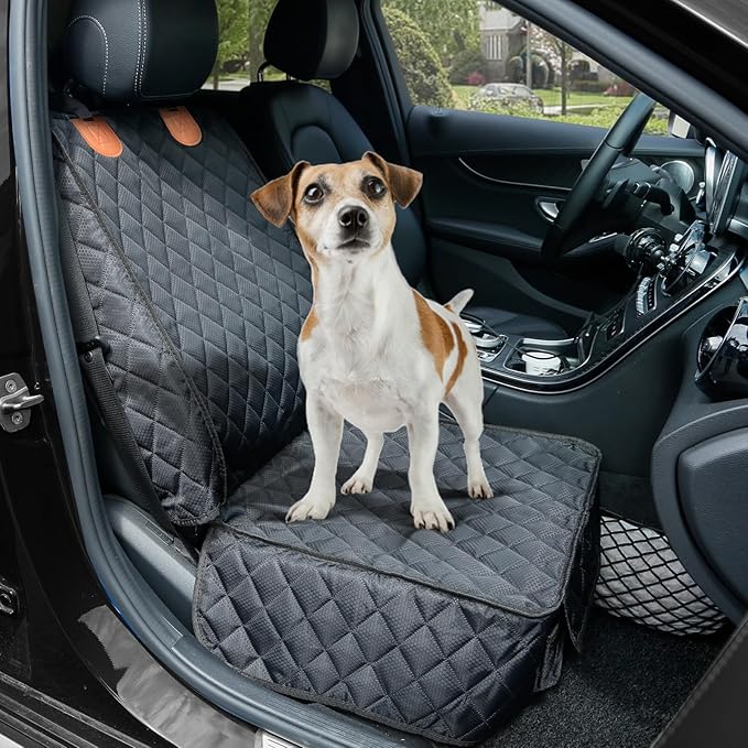 PETICON Front Seat Cover 2 Pack, Full Protection Dog Car Seat Cover with Side Flaps, Nonslip Scratchproof Captain Chair Seat Cover Fits for Cars, Trucks, SUVs, Jeep, Black