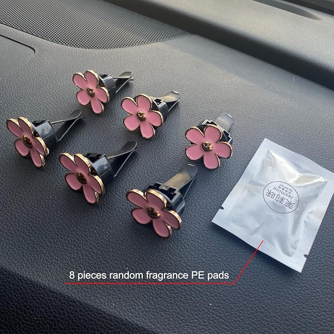 6 Pieces Daisy Air Vent Clips Flower Decoration Car Air Freshener Clips Air Conditioning Outlet Clip Charm Colorful Car Interior Decor Accessories for Girls Women