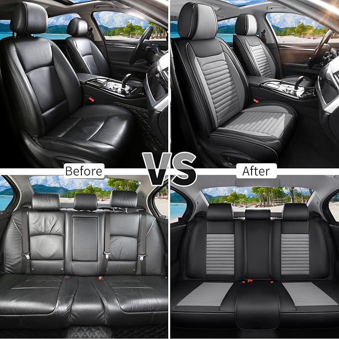 Car Seat Covers Full Set Fit for Toyota 4Runner 2001-2026, Premium Faux Leather Car Seat Protector,Breathable Anti-Slip Full Wrapping Edge Seat Covers(Black&Gray,Full Set)