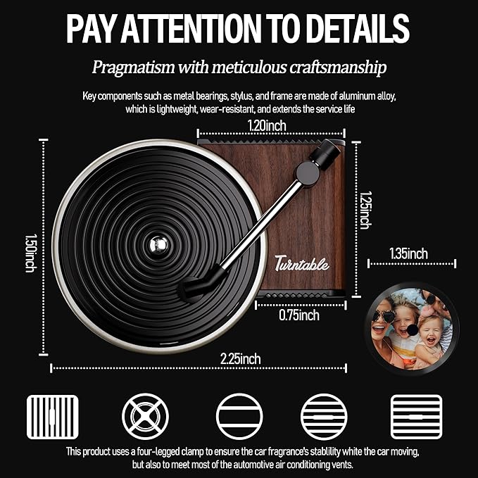 WOCOCN Customized Photo Car Air Freshener, Double-Sided Record Player Design, Unique Turntable Vinyl Shape,Meaning Gifts for Dad, Mom, Friends, Colleagues（9pcs） (Black)