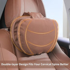 Car Headrest Pillow for Driving, Dual-Sided Leather Design Neck Pillow, Breathable Softness Neck Support, Universal Fit Head Rest Travel Pillow, Brown, 2 Pack