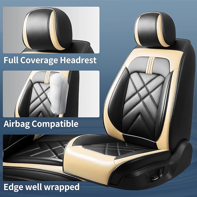 CX-5 Car Seat Covers Custom Fit for Mazda CX-5 2013-2025 2026, Full Coverage Leather Waterproof Breathable Seat Cover, Automotive Seat Protectors, Airbag Compatible(Full Set Seats, Black Beige)