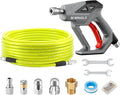 M MINGLE Sewer Jetter Kit for Pressure Washer 50 FT, Drain Cleaner Hose with Power Washer Gun, 1/4 Inch NPT Corner Rotating and Button Nose Sewer Jetting Nozzle, Orifice 4.0, 4.5