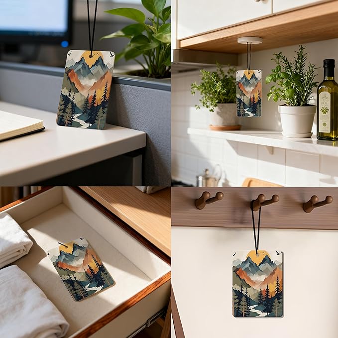 Mountain Landscape Car Air Freshener 4 Pcs, Nature - Themed Hanging Air Freshener for Cars, Closet, Drawer, Scenic Car & Home Decor for Nature Lovers, Gift for Outdoor Enthusiasts