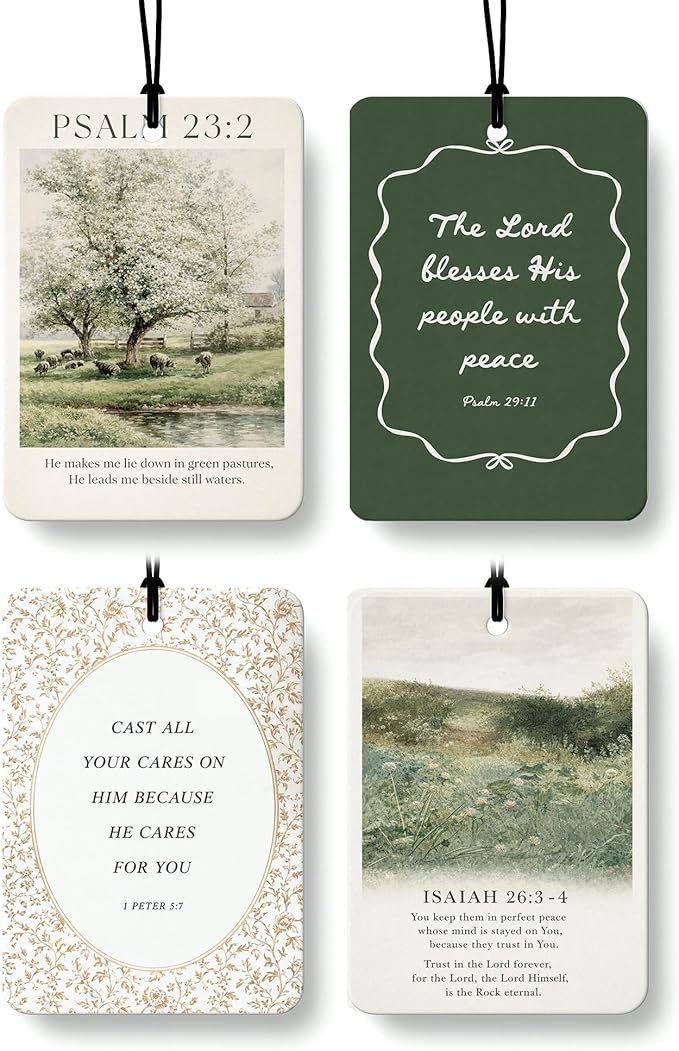 Vintage Christina Air Freshener 4 Pcs, Retro Cottagecore Bible Verse Floral Hanging Air Freshener for Cars Closet Drawer Books, Religious Christian Car Accessories Mirror Decor for Women