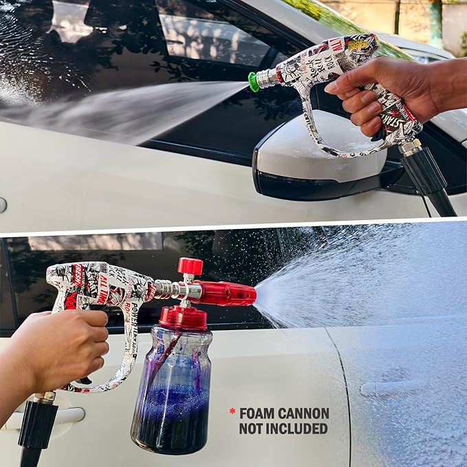 Bear Force High Pressure Washer Gun 3000 PSI Max, Color Painted Power Washer Short Gun M22-ID14mm with 1/4” Quick Connector & 5 Spray Nozzles, Car Wash, Car Cleaning, Car Care Detailing