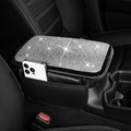 Bling Car Center Console Cover Custom Fit for Jeep Cherokee - Leather Armrest Cover with 2 Storage Pockets and Crystal Rhinestones(Black)