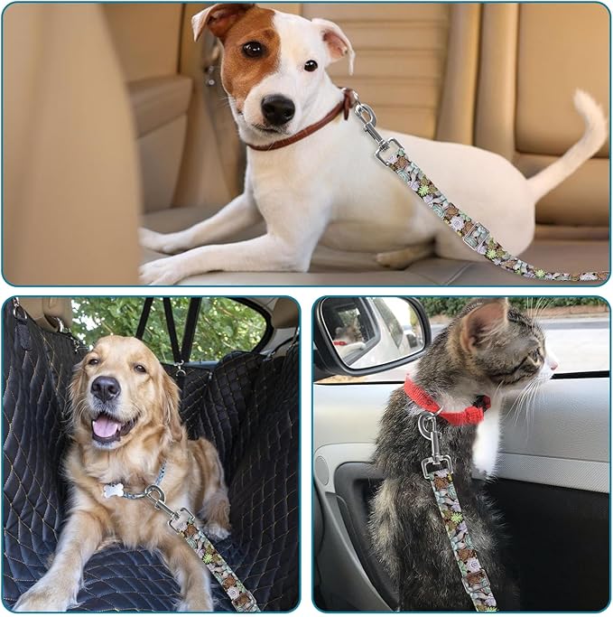 Adjustable pet cat and Dog car seat Belt，The Lanyard is Flexible and Adjustable from 20 to 33 inches (Succulent Plant)