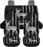 KEIAHUAN Car Seat Covers Full Set of 4 American Flag Deer Camo Hunting Breathable Comfort Auto Interior Seat Protector Front Back Universal Fits Most Cars, Vans, SUVs, Trucks