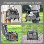 Large Pet Carrier with Wheels, Foldable Rolling Dog Carrier with Big Pocket, Cat Rolling Bag 21"x13"x13" for 2 Cats &Dogs, for Travel, Outdoor, Vet Visits, Camping, Indoor. Gray. (Not for Airline)