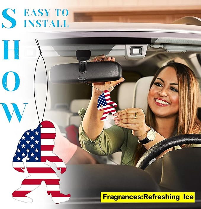 Pounchi American Flag Car Air Freshener Cards (4 Pack Refreshing Ice Scent) Funny Accessories for Car Interior Hanging Gift Rearview Pendant Supplies