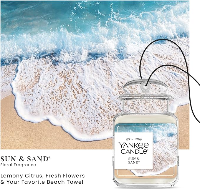 Yankee Candle Car Air Fresheners Hanging Car Jar Ultimate Sun & Sand Scented Neutralizes Odors Up To 30 Days, Gray
