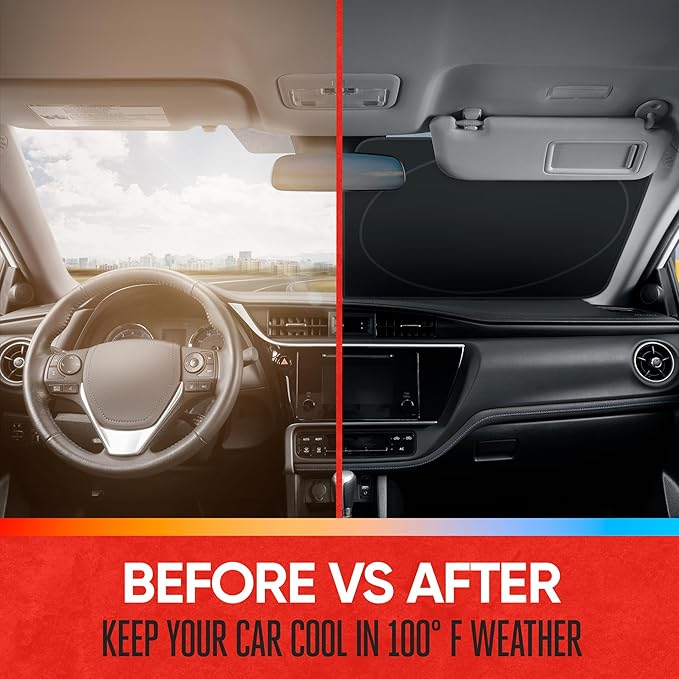 Motor Trend 1 Piece Pop-Up Auto Shade, Universal Car Windshield Sun Shade for Front Window, Collapsible Foldable Sunshade for Car Windshield, Keeps Interior Cool Heat UV (Large, 68 x 35 inches)
