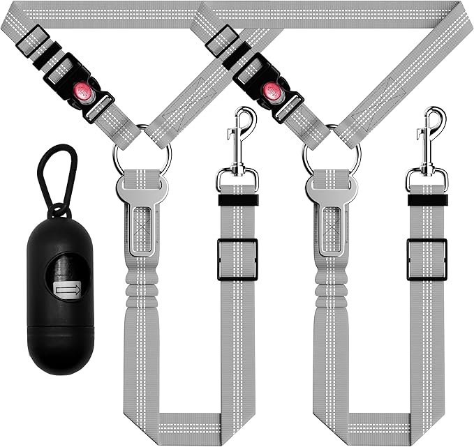 Retractable Dog Harness with Adjustable Seatbelt and Reflective Strap for Vehicle Safety, Heavy Duty & High Elastic Tension, Grey