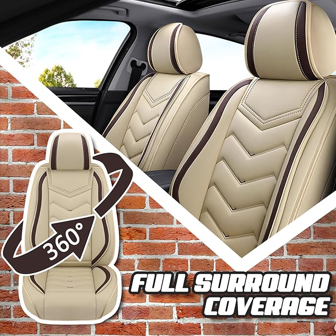 Car Seat Covers for Cadillac CTS 2003-2019, Premium Nappa Leather Car Seat Cover, Stylish Sport Seat Covers， Automobile Seat Cover Sets.(Standard 5 Seats/Beige)