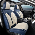 Coverado Car Seat Covers Front Seats Only, Leather Car Seat Protectors, Waterproof Seat Covers for Cars Auto Car Accessories Fit for Most Sedans SUV Pick-up Truck(Blue&Beige)
