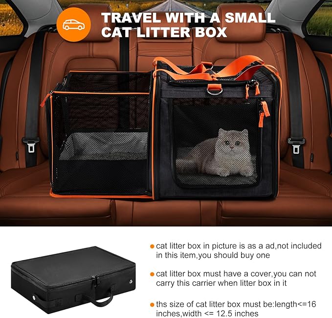 20 x 14 x 14 inches Expandable pet Carrier for 1 Large cat Under 25 lbs,2 Medium Cats 20 lbs+,cat Crate/Bag for Short Trip/Long Distance car Travel